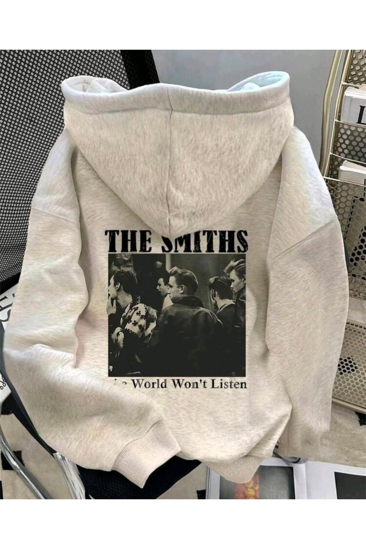 Elvino The Smiths Printed Women'S/Men's Unisex Oversize Hooded 3-Thread Gray Sweatshirt