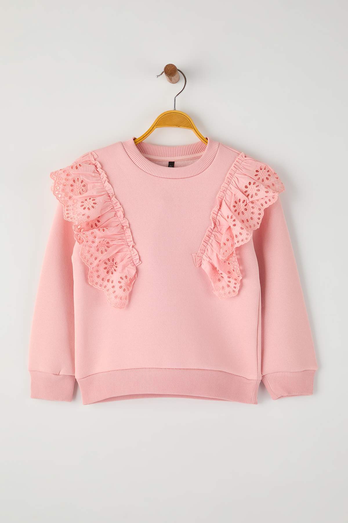 Trendyolmilla  Pembe Pamuklu Düz/Basic Kalın/İçi Polarlı Regular Örme Kız Çocuk Sweatshirt TKDAW26SW00034 - Görsel 2