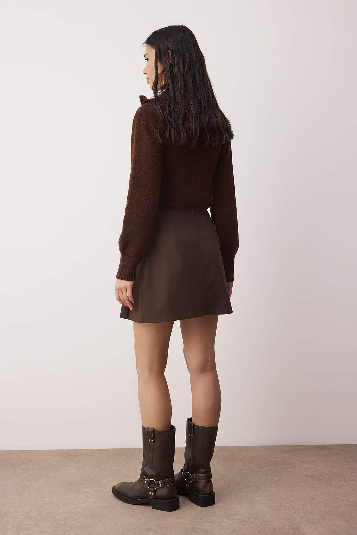 Trendyolmilla  Kahverengi Plise ve Kurdele Detaylı Mini Boy Dokuma Etek TEDAW25ET00012 - Görsel 5