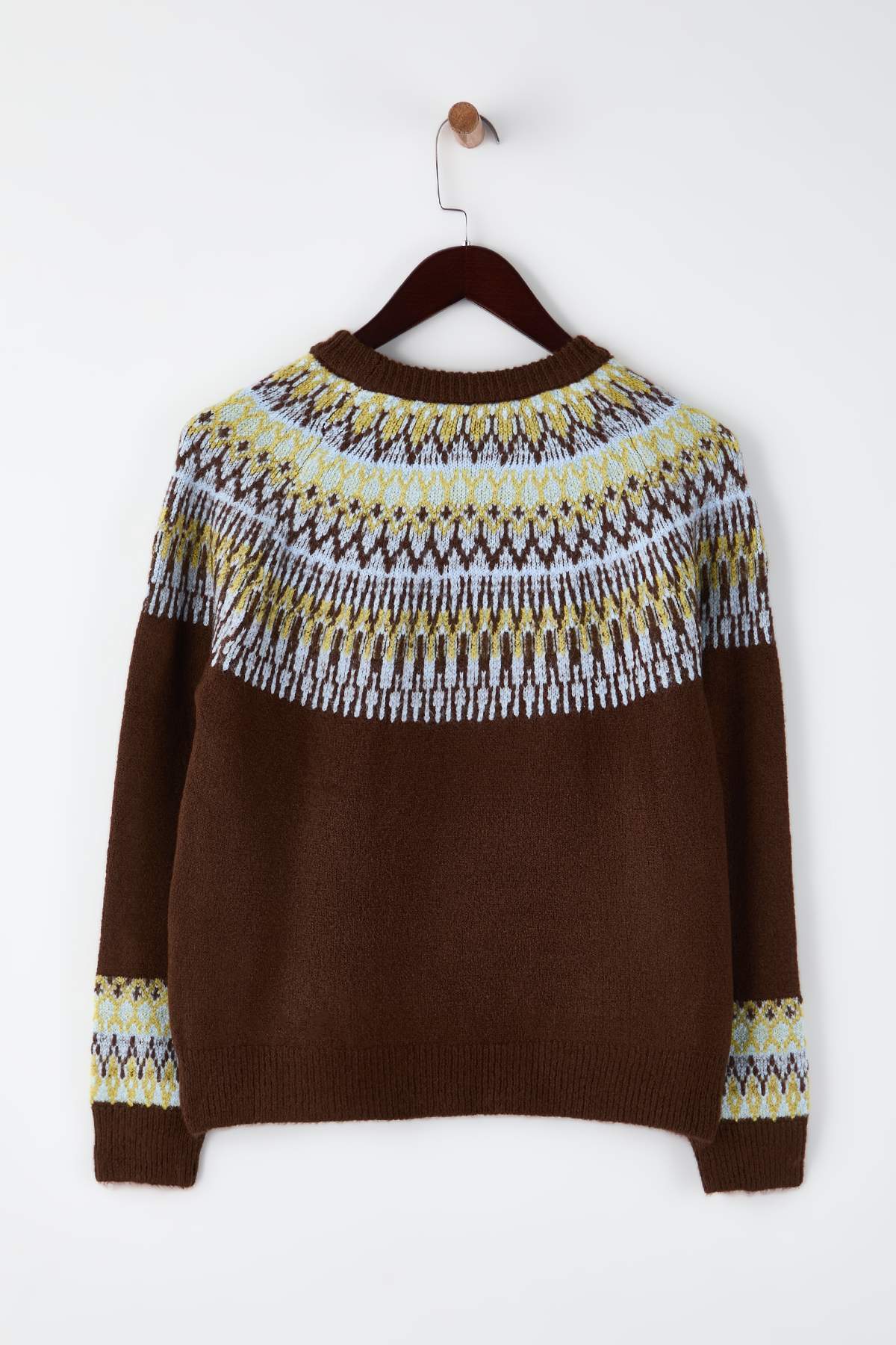 Trendyolmilla  Kahverengi Yumuşak Dokulu Etnik Desenli Triko Kazak TWOAW26KZ00194 - Görsel 6