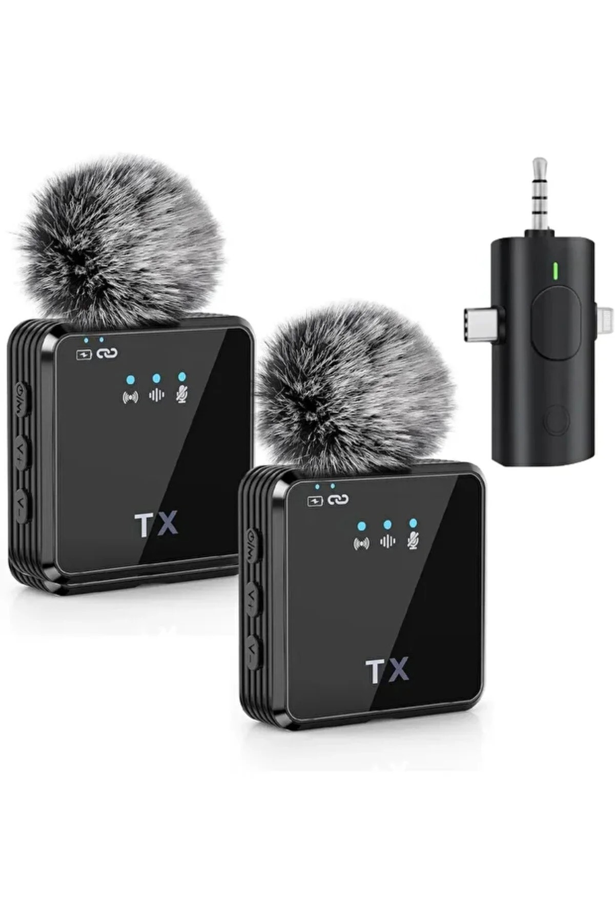 Isweep Profesyonel 2 Lİ Kablosuz Yaka Mikrofonu 3in1 Mikrofon Type-C/Lightning/Jack
