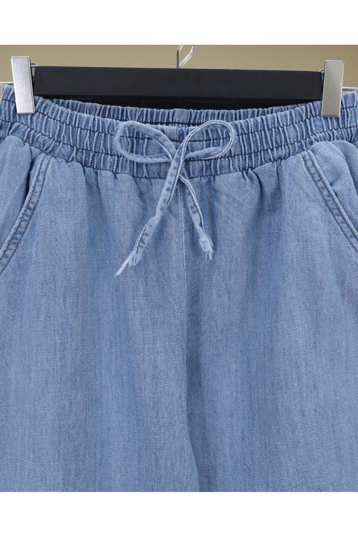 Beli Lastikli Cepli Bol Paça Kot Pantolon -buz Mavi 6
