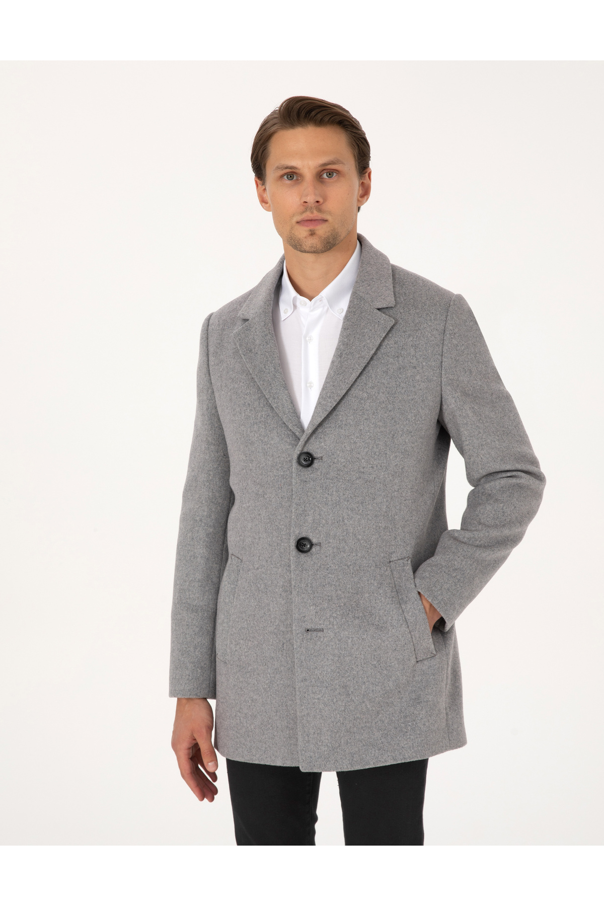 Pierre Cardin Anthracite Extra Slim Fit Wool Blend Cashmere Coat 50297487-VR006 — خاکستری 1038747