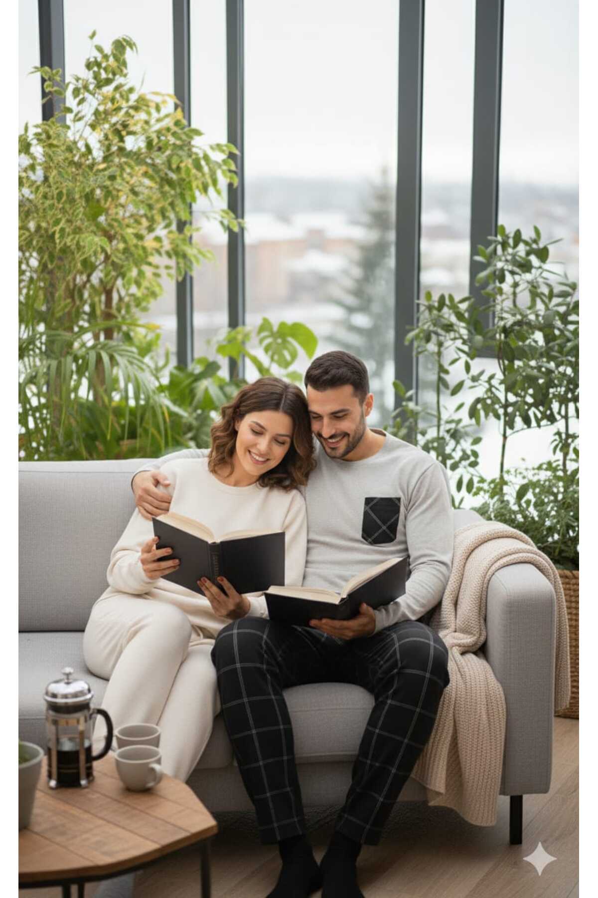 Sude HOMEWEAR Erkek Ekoseli Cepli Uzun Kollu Pijama Takımı görsel 2