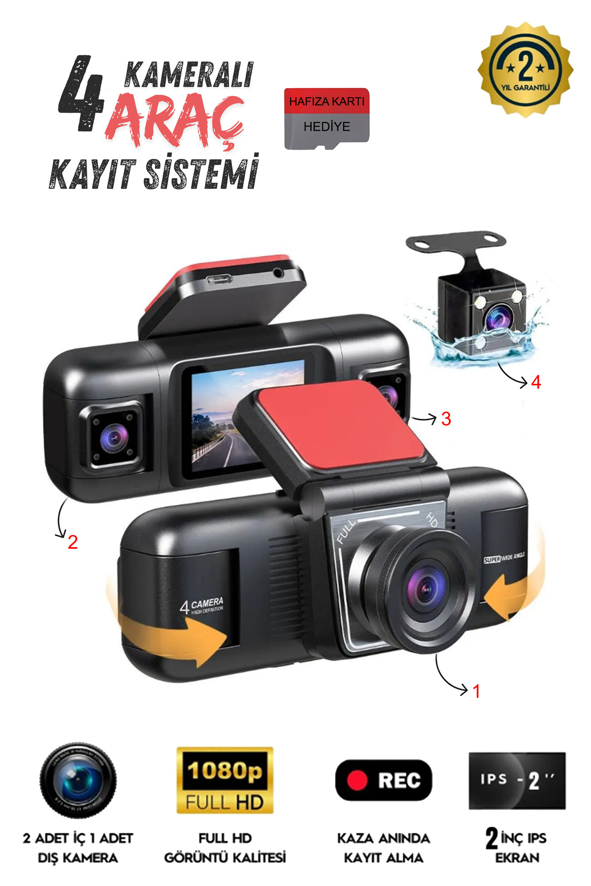 NEFFO 3 KAMERALI WİFİ ÖZELLİKLİ ARAÇ KAMERASI - GERİ GÖRÜŞ - G SENSÖR - SES KAYIT- GECE GÖRÜŞ