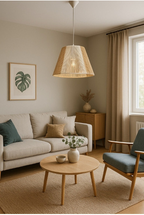 JUTUAL DEKOR Kahverengi Beyaz Huni Hasır Bohem Avize – Doğal Tonlarda Dekorat...