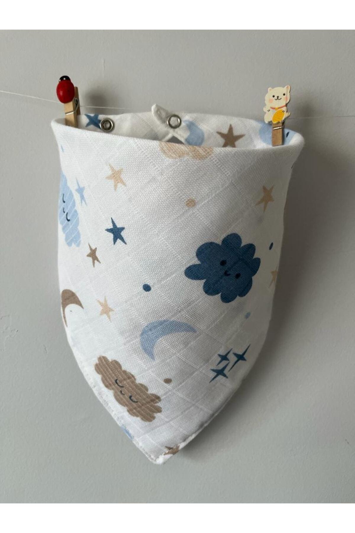 runbaby Müslin Kumaş Çıtçıtlı Bebek Salya Önlük & Fular (bulut ) fotoğrafı 2 (önizleme)