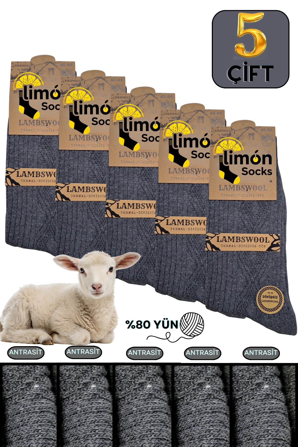 Kışlık Lambswool Yün Çorabı (5 Çift) Kadın ve Erkekler Için Termal Özellikli Kalın Çorap · Fjugcg