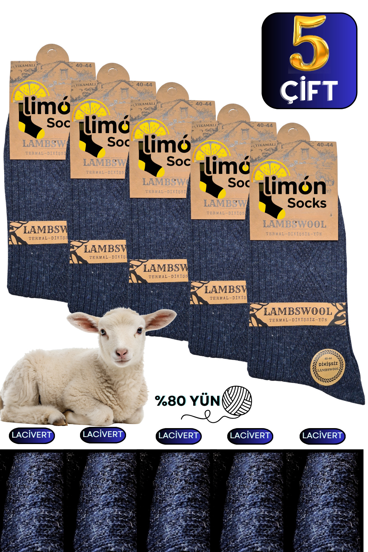 Kışlık Lambswool Yün Çorabı (5 Çift) Kadın ve Erkekler Için Termal Özellikli Kalın Çorap — görsel 3