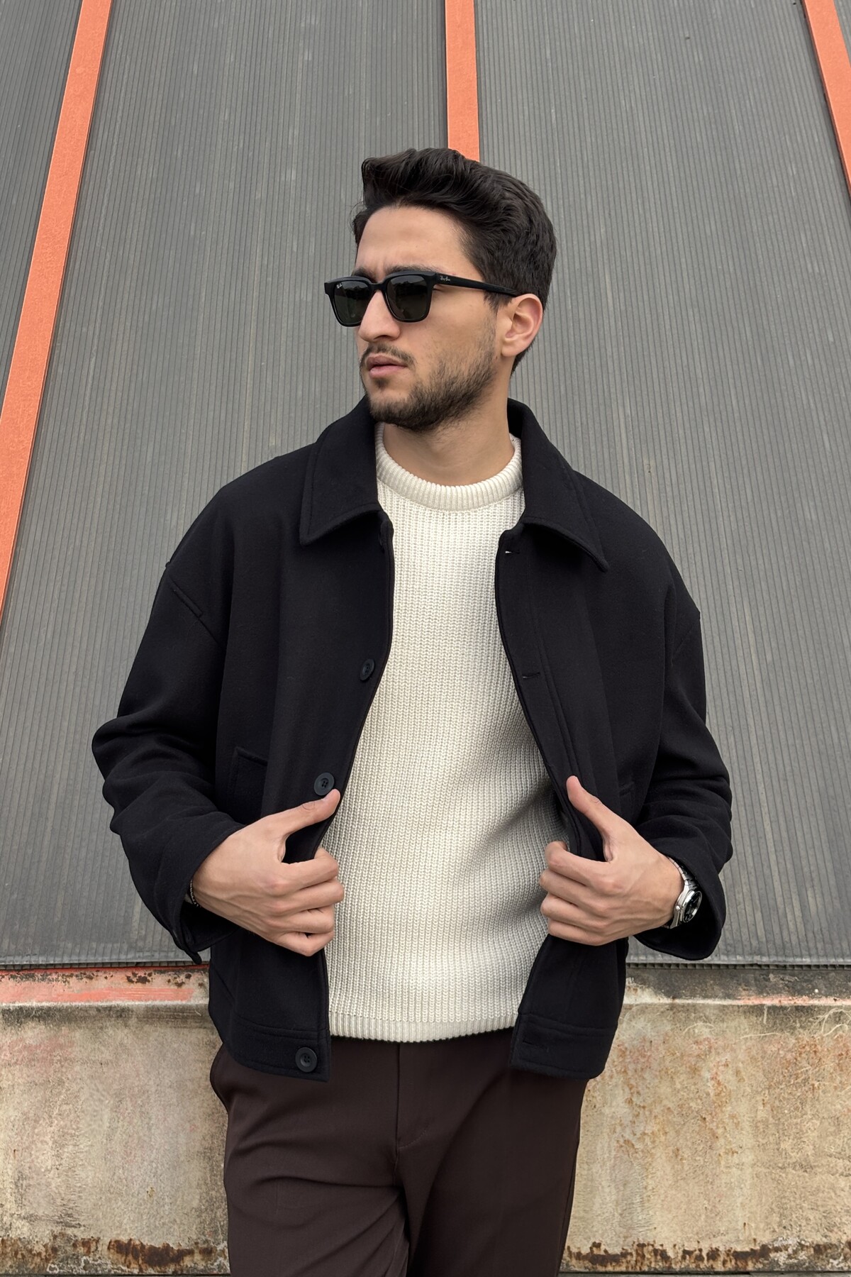 inpool  Gömlek yaka, oversize-fit, Old Money Culture, düğmeli, kaşe kumaş ceket 24USEC05 - Görsel 5