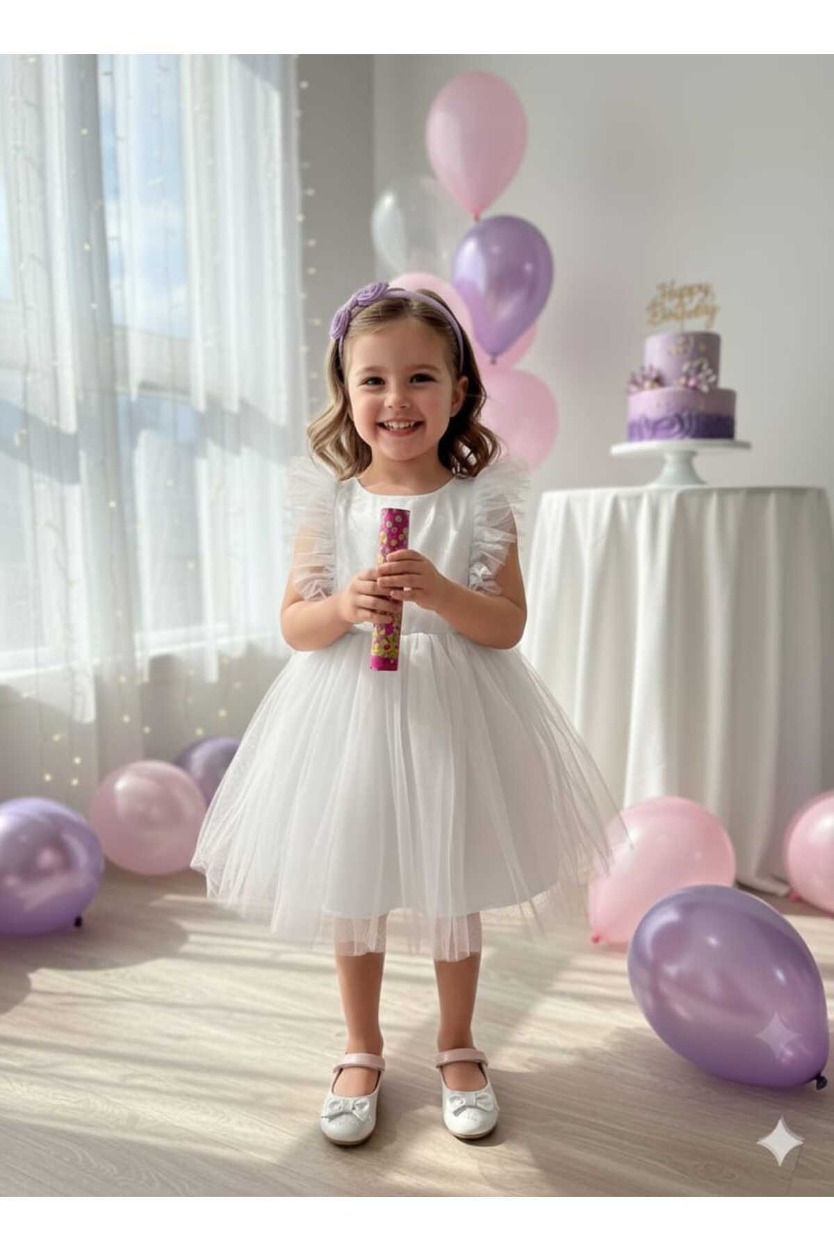 penu baby kids Beyaz Tüllü Kolsuz Kız Bebek Elbise - Christie fotoğrafı 2 (önizleme)