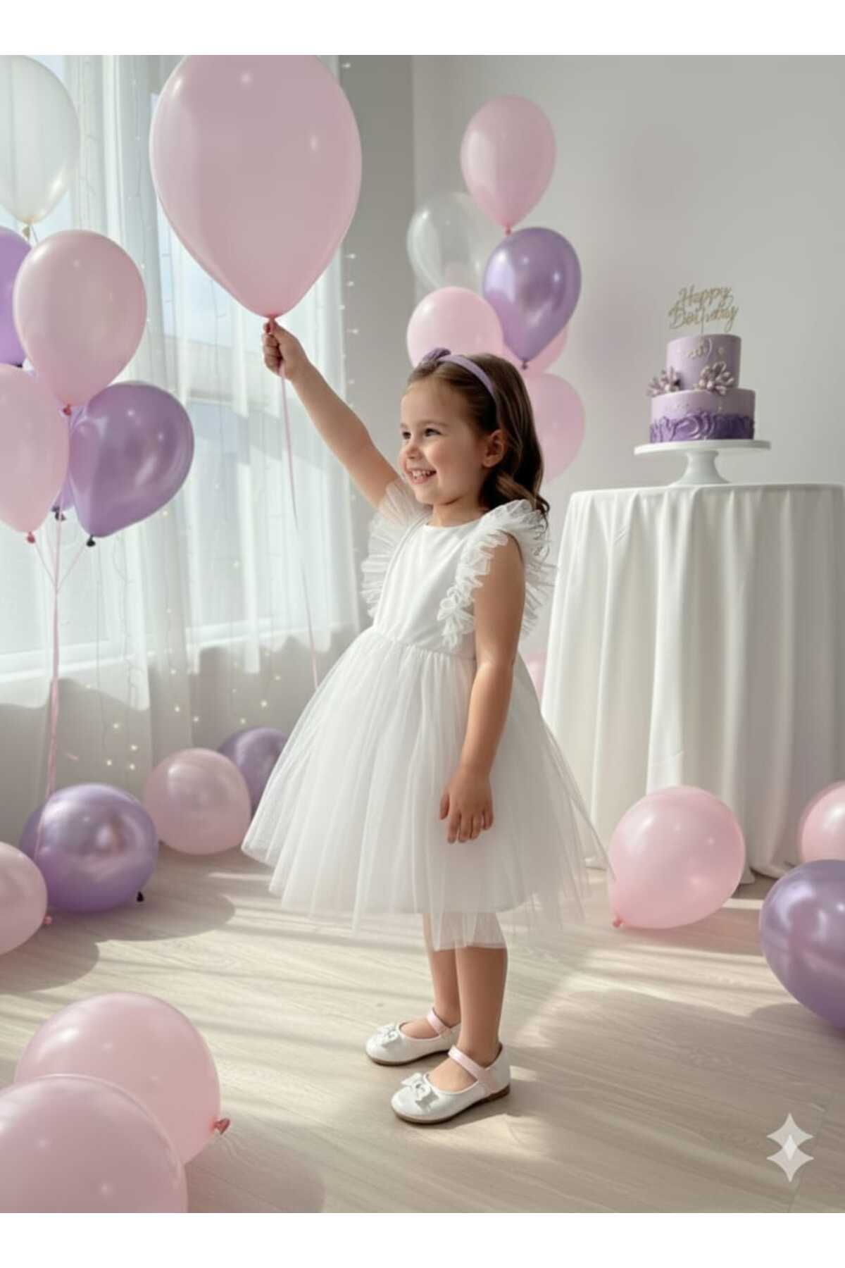 penu baby kids Beyaz Tüllü Kolsuz Kız Bebek Elbise - Christie fotoğrafı 4 (önizleme)