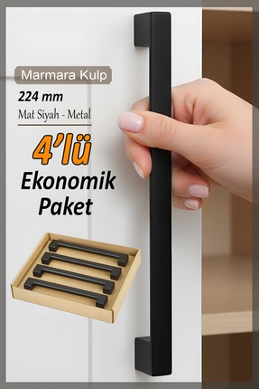 GLASWEN 4 Adet Marmara Kulp 224 mm Siyah Mutfak Kulpu Çekmece Dolap Kapak Kul...
