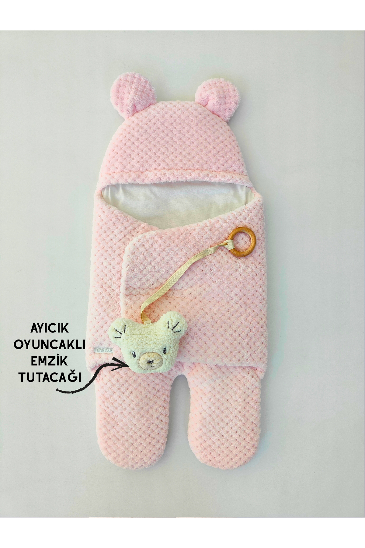 Tomuycuk %100 Pamuklu Ekstra Yumuşak Kışlık Bebek Battaniyesi Kundağı Oyuncaklı Ayıcık Kulaklı Uyku Tulumu fotoğrafı 2 (önizleme)