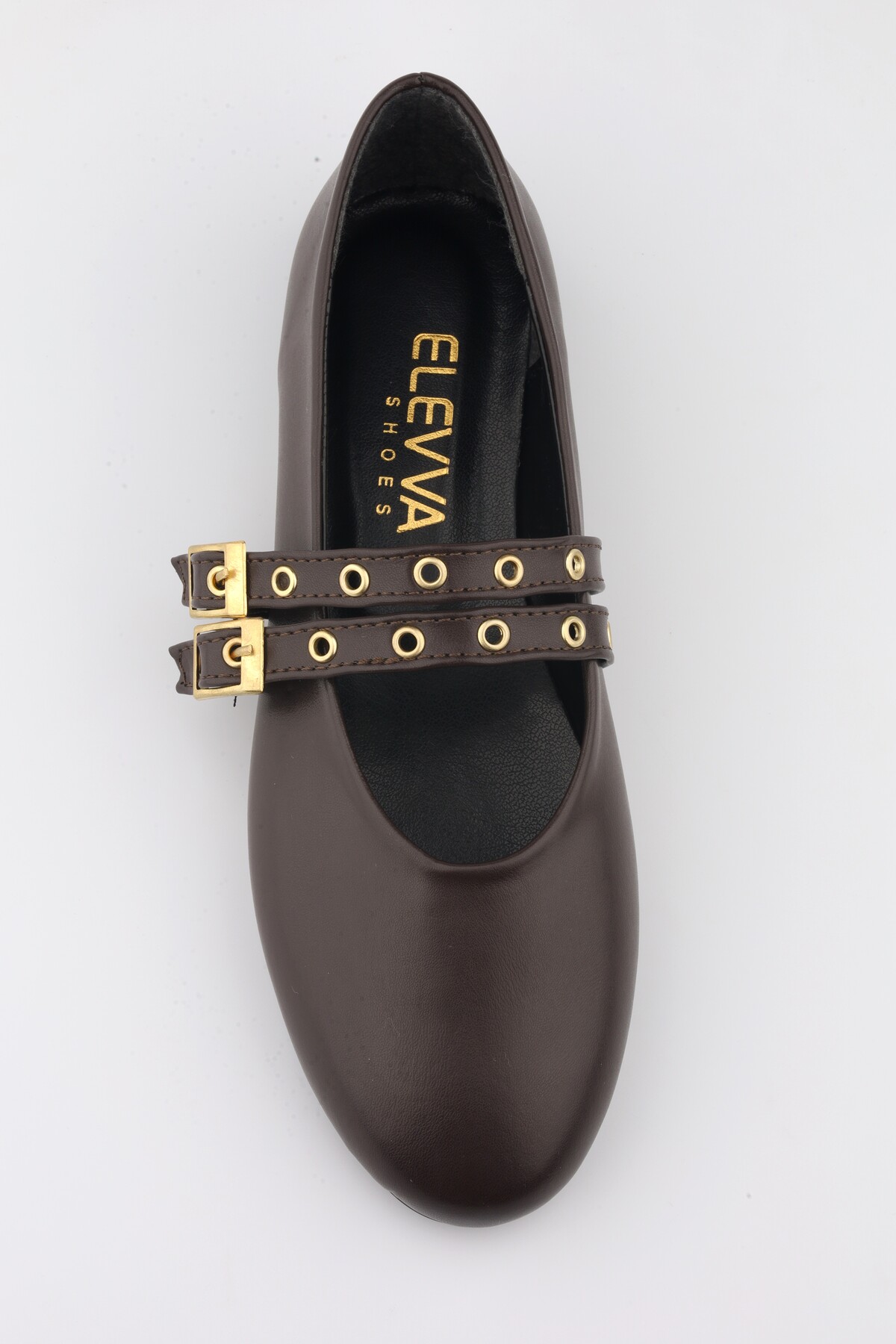 moon glow  Acı Kahve Babet Zımbalı Çift Tokalı Kadın Babet | Günlük Rahat Düz Taban Mary Jane Ayakkabı Moda - Görsel 5