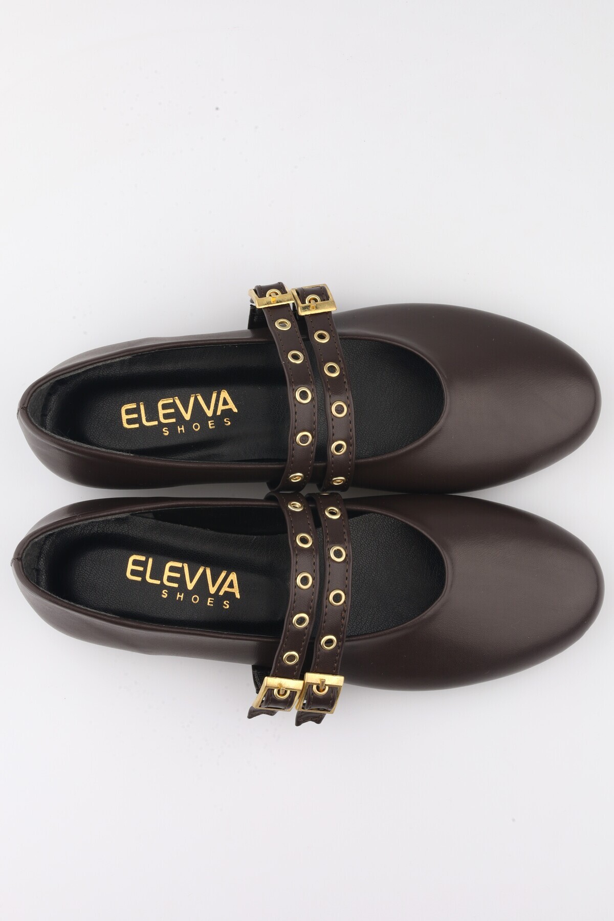 moon glow  Acı Kahve Babet Zımbalı Çift Tokalı Kadın Babet | Günlük Rahat Düz Taban Mary Jane Ayakkabı Moda - Görsel 8