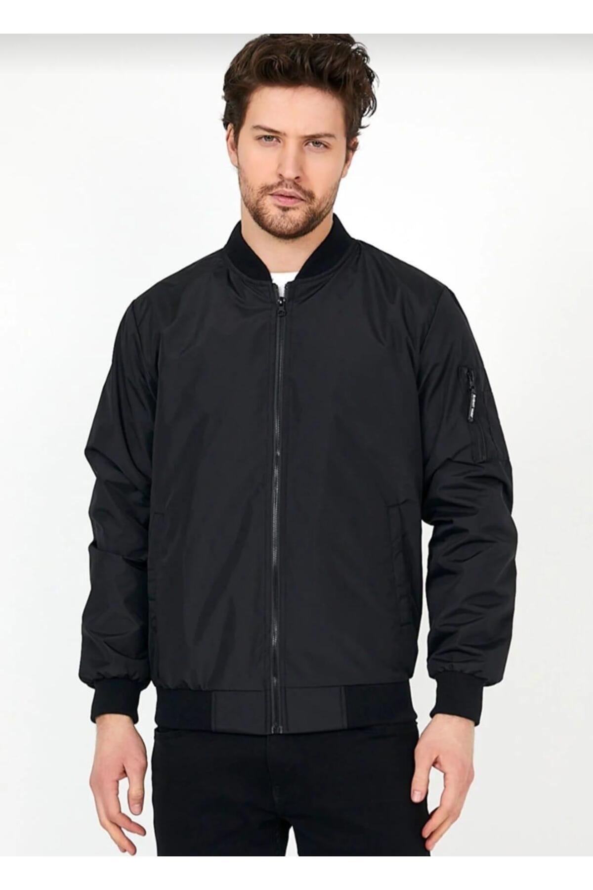 بادگیر و کت بارانی مردانه مشکی Zip-Up College — مشکی E0210-18 — تصویر 4 از 4