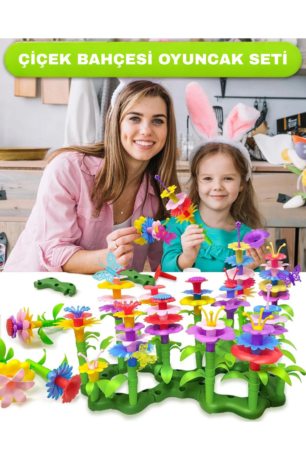 مجموعه ساختنی ۵۲ تکه باغ گل، بلوک‌های پلاگین، اسباب‌بازی مونته سوری، هوش STEM و مهارت‌های عملی هدیه