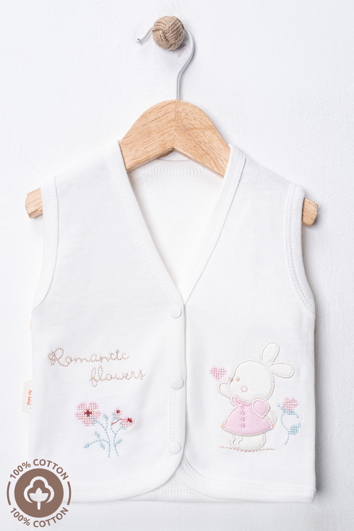 Miniel Unisex Bebek Kanaviçe Tavşan Nakışlı Organik Pamuklu 3-6-9 Ay 3Lü Penye Bebek Yelek Set fotoğrafı 3 (önizleme)