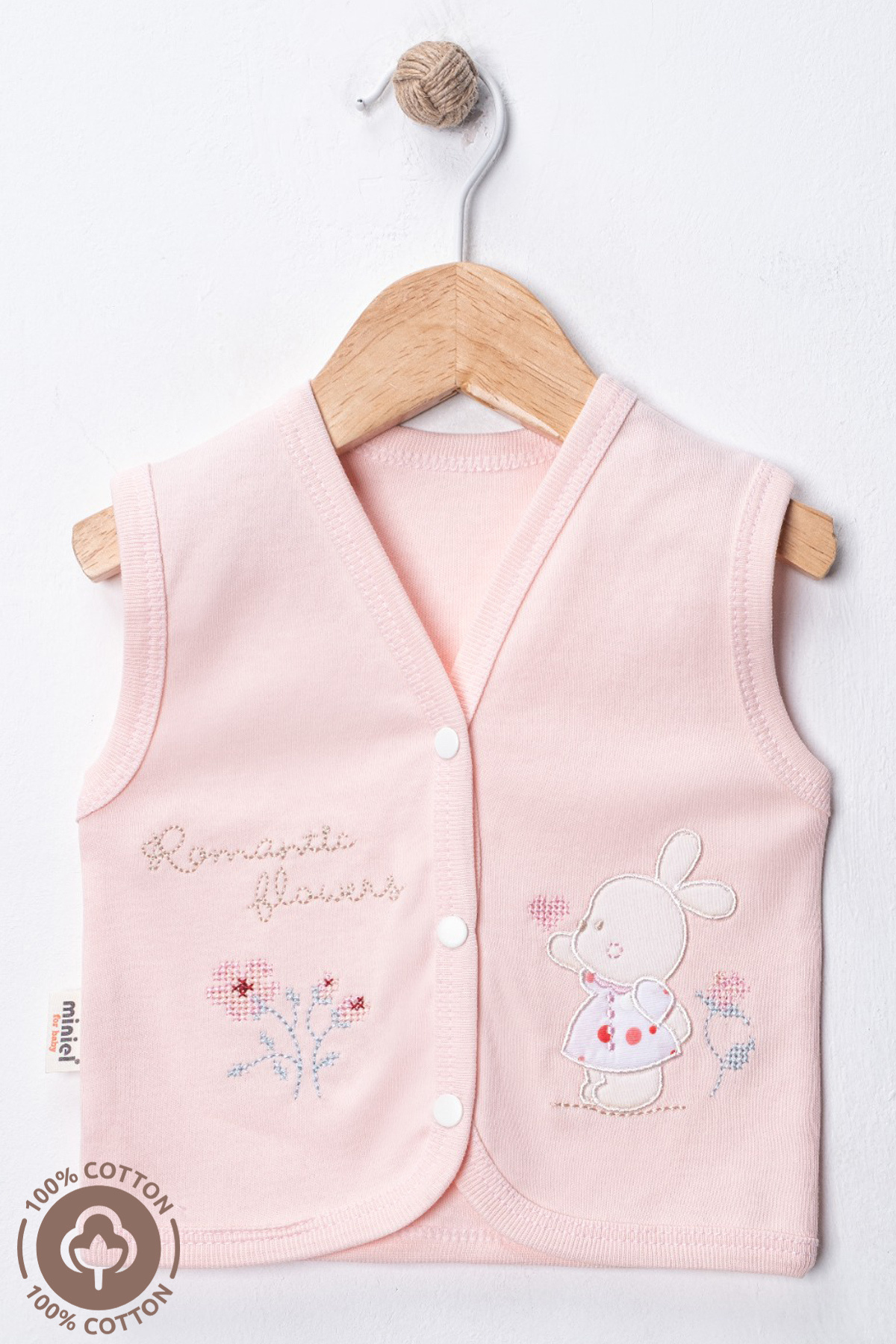 Miniel Unisex Bebek Kanaviçe Tavşan Nakışlı Organik Pamuklu 3-6-9 Ay 3Lü Penye Bebek Yelek Set fotoğrafı 2 (önizleme)