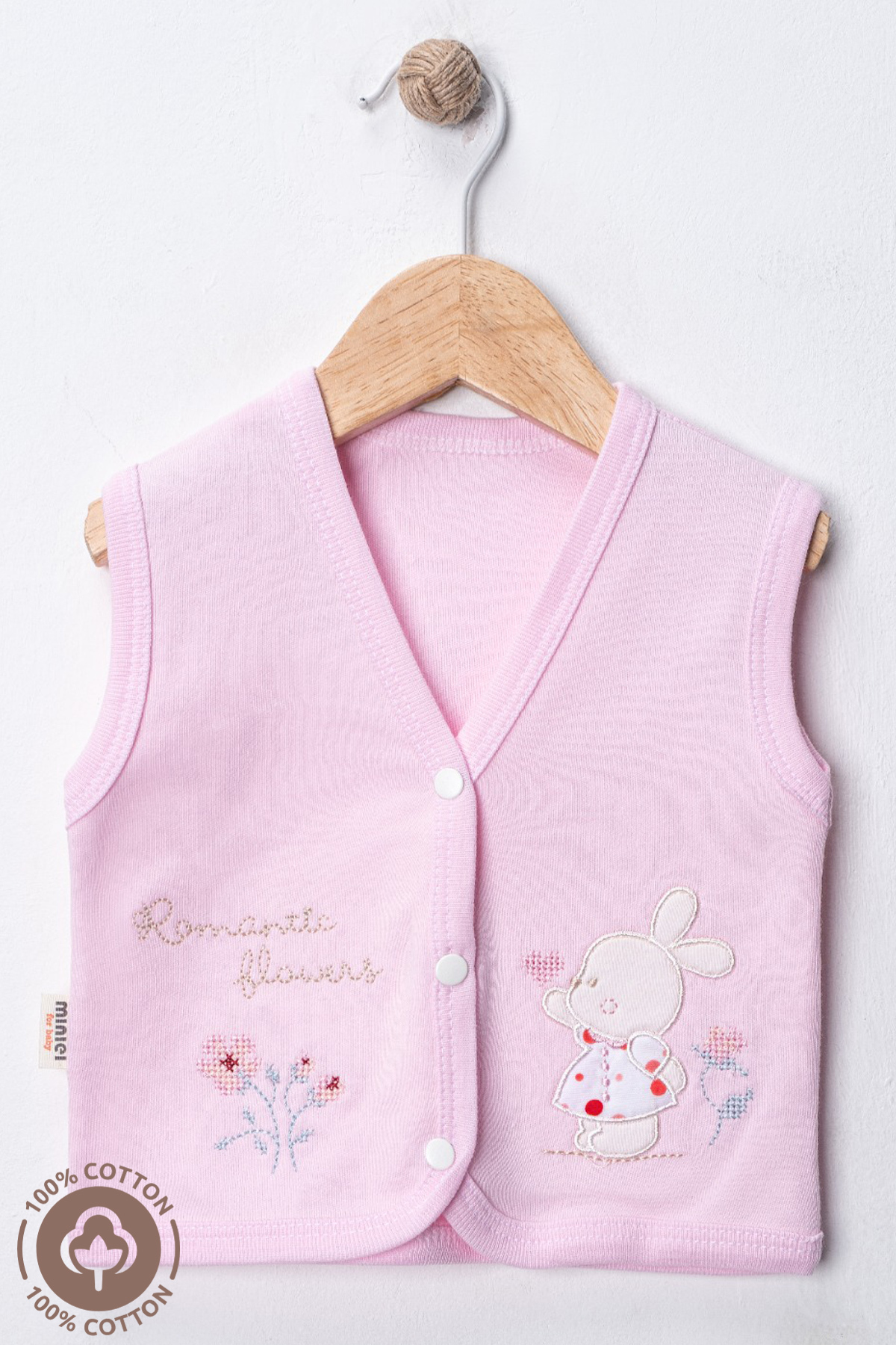 Miniel Unisex Bebek Kanaviçe Tavşan Nakışlı Organik Pamuklu 3-6-9 Ay 3Lü Penye Bebek Yelek Set fotoğrafı 5 (önizleme)