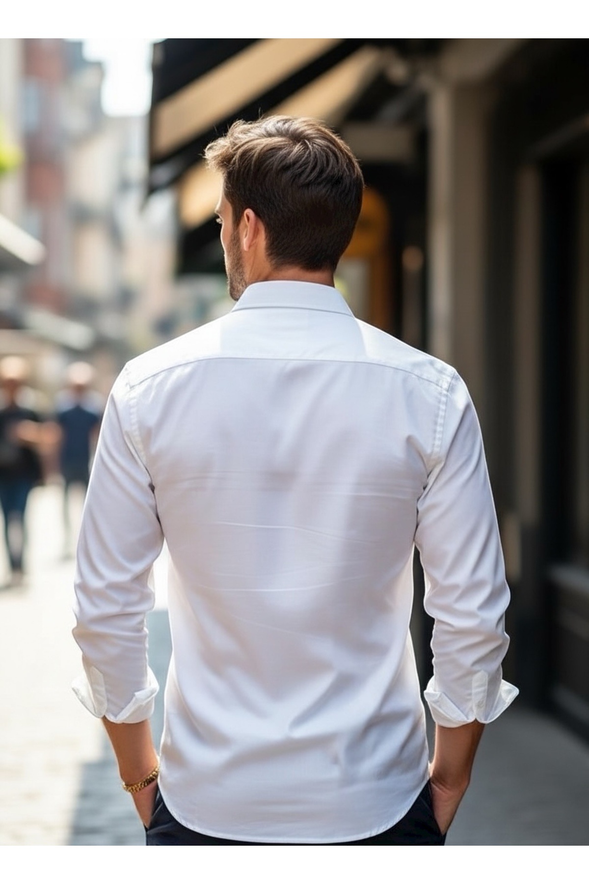 FİLİNTA AHMET  Slimfit Beyaz Erkek Gömlek - Kol Düğmesi Hediyeli. - Görsel 2