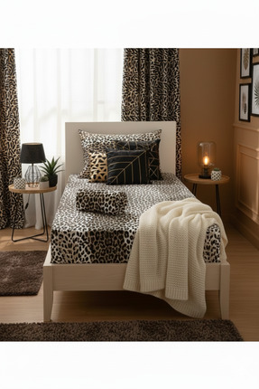 Home Leopar Desenli Tek Kişilik Lastikli Çarşaf Takımı (Seti)