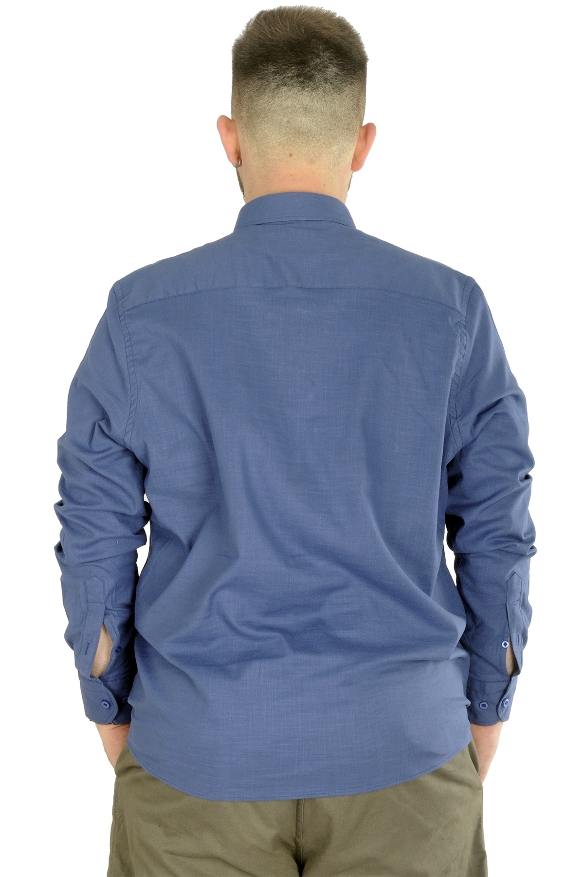 ModeXL Mode Xl Büyük Beden Erkek Keten Cepli Gömlek 20386 Indigo görsel 2