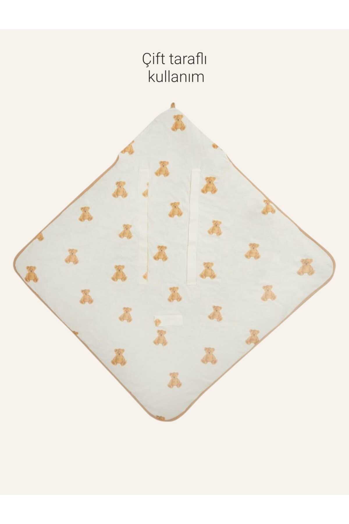 PAMUK HANIM Pamuklu çok amaçlı puset, bebek arabası, oto koltuğu kız- erkek bebek battaniye ayı teddy/kahverengi fotoğrafı 5 (önizleme)