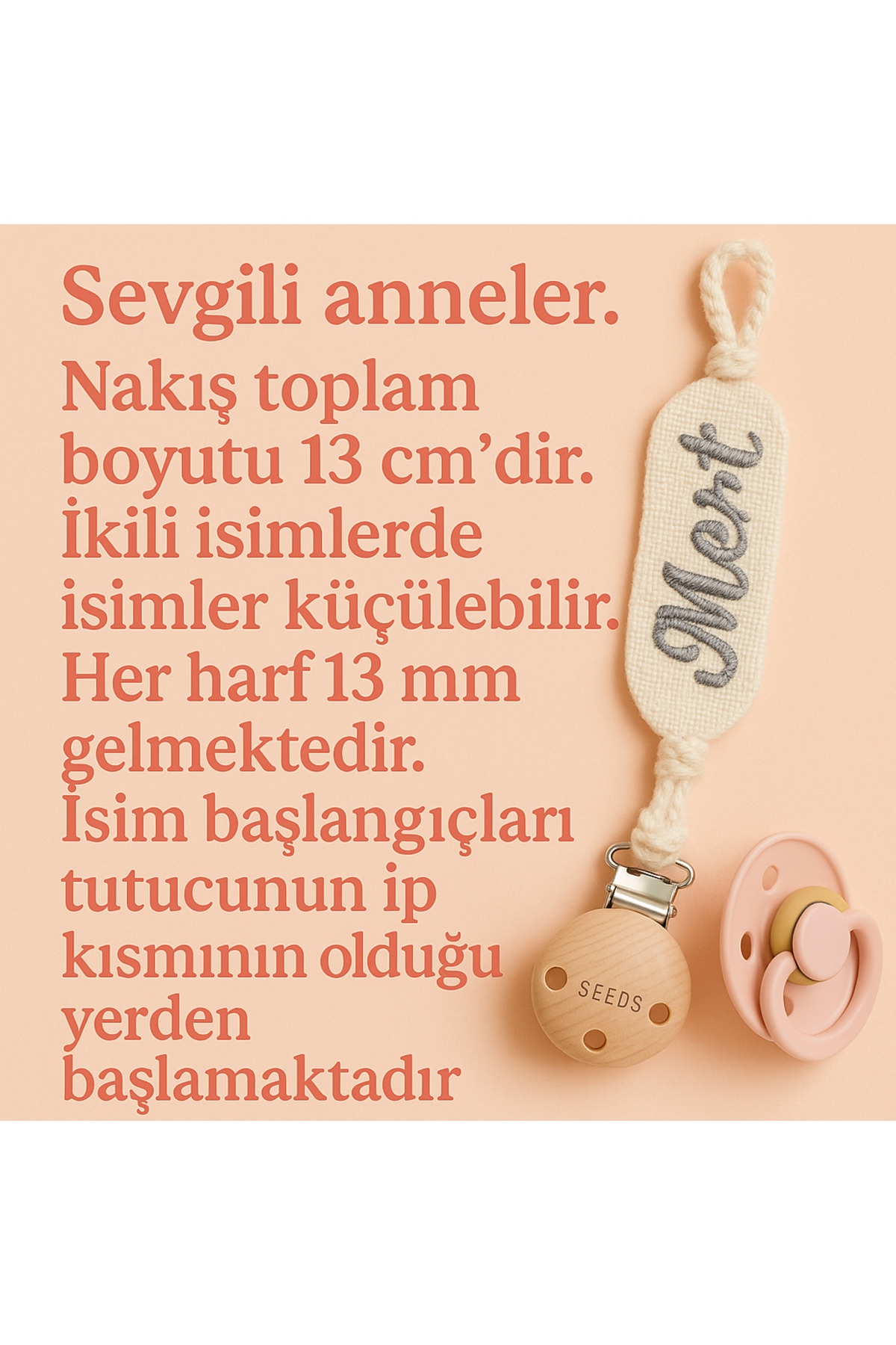 BeybiNest Kişiye Özel Nakış İşlemeli Emzik Tutucu İsimli Emzik Askısı fotoğrafı 5 (önizleme)