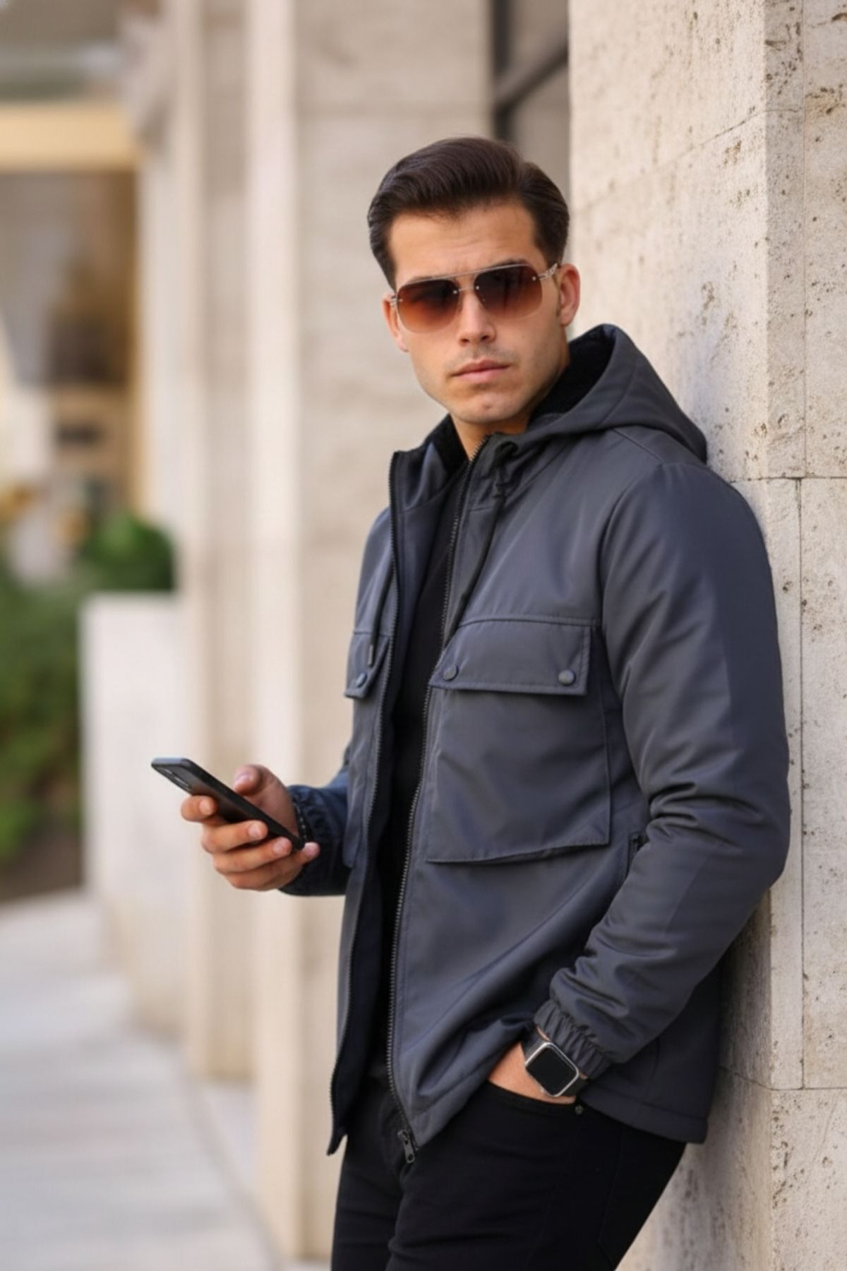 comstar  Erkek Içi Kürklü Suya Dayanıklı Körük Cep Kapüşonlu Cepli Yağmurluk - Görsel 3