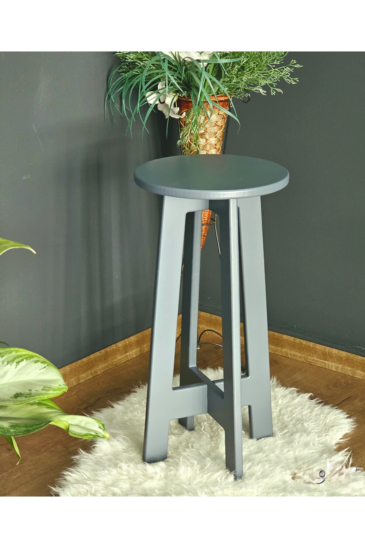 Kitchen Bar Stool Wooden Mdf Round Lacquer Indoor Outdoor 61 Cm Home Cafe Restaurant