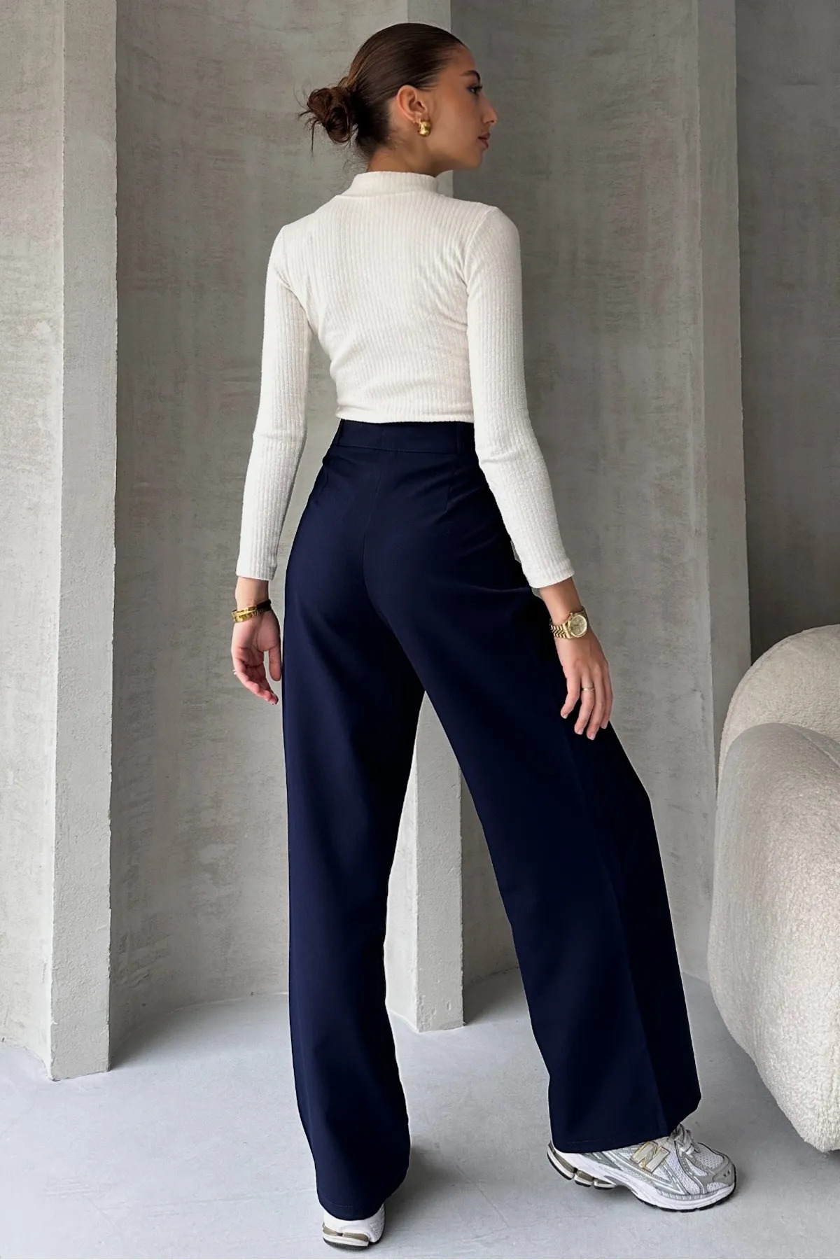 HATCELL  Lacivert Oversize Palazzo Pantolon - Görsel 2