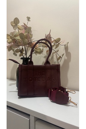 nuvela istanbul Bordo Renk Mini Boy Şık Deri Tote Çanta