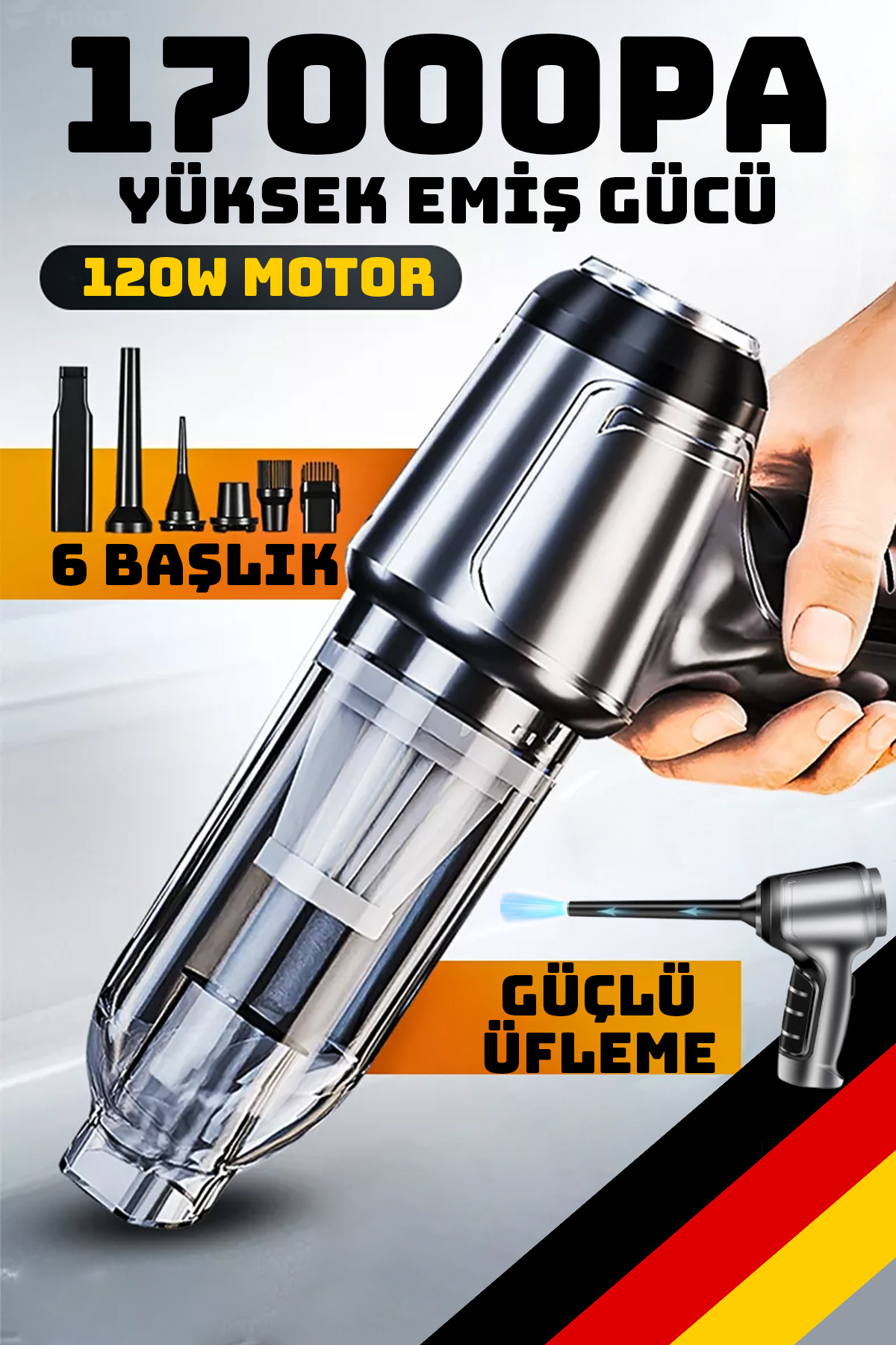 Dybox 17000pa Ultra Güçlü Portatif Vakumlu Kablosuz Üflemeli Mini Araç Süpürgesi