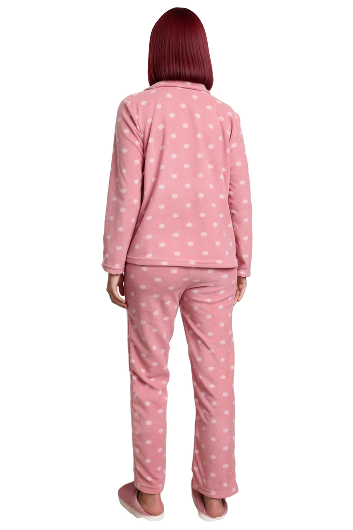Kadın Kışlık Polar Örme Pijama Takımı Baskılı Desenli Uzun Paça Yüksek Kalite Rahat Ve Şık