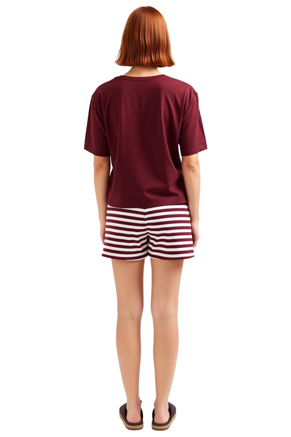 Kadın Çizgili Pamuklu Pijama Takımı Ayıcık Baskılı Rahat Yazlık Premium Kalite Kullanım