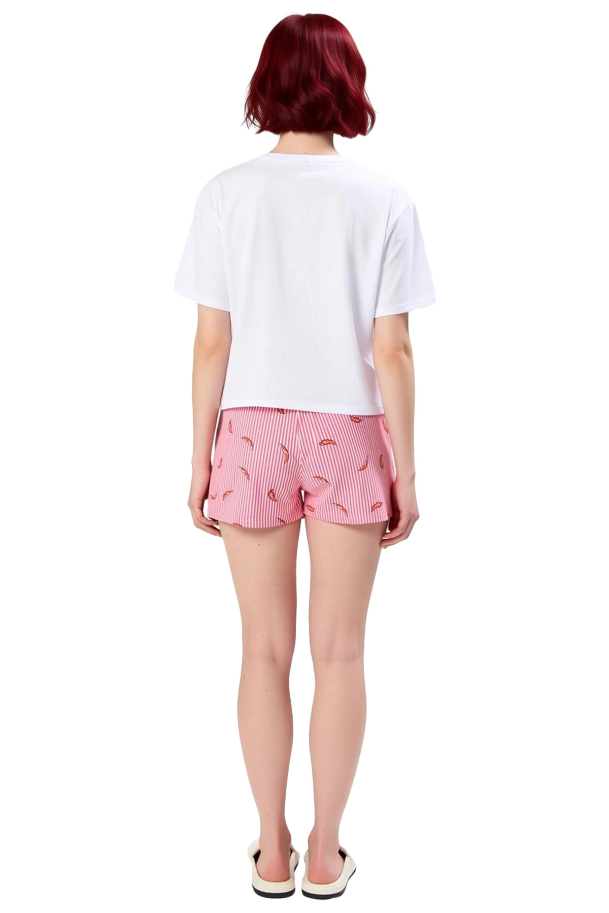 Kadın Kısa Kollu Bisiklet Yaka Pamuklu Pijama Takımı Yazlık Rahat Homewear Seçkin Malzeme