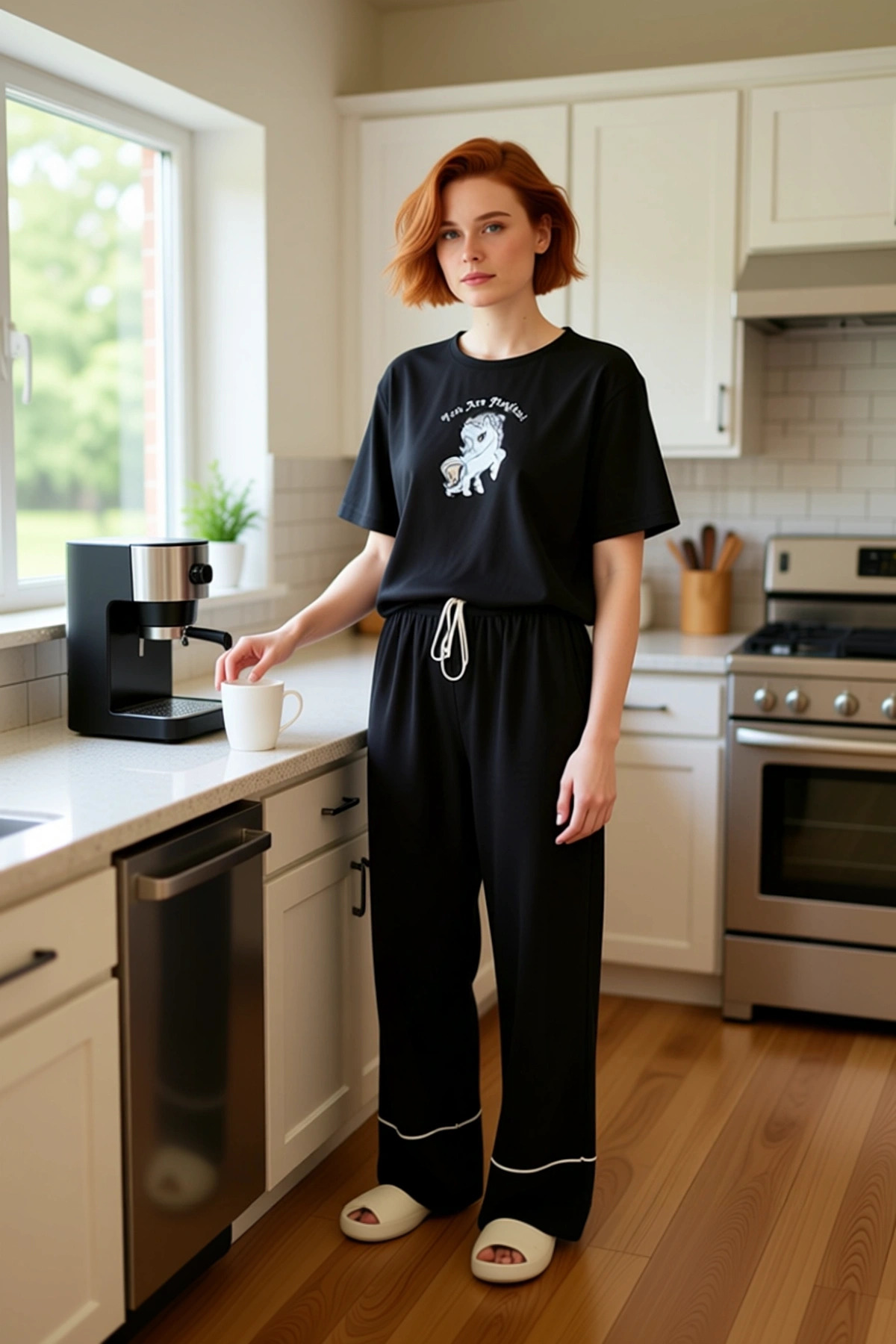 Kadın Melanj Pamuklu Pijama Takımı Unicorn Baskılı Rahat Ve Şık Günlük Kullanım İçin