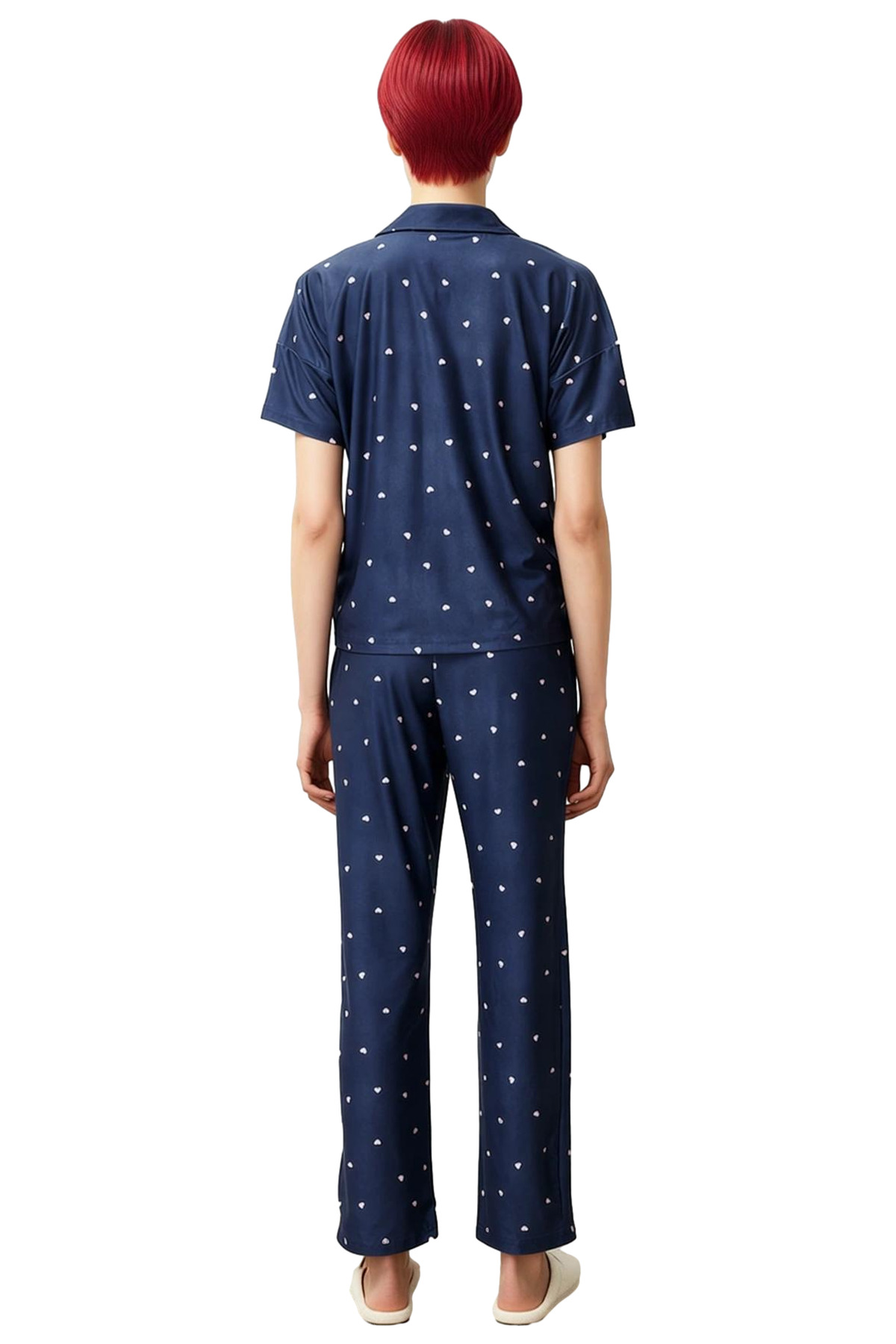 Kadın Kalpli Örme Pijama Takımı Rahat Şık Kısa Kollu Regular Kalıp Premium Kalite Seçkin Malzeme