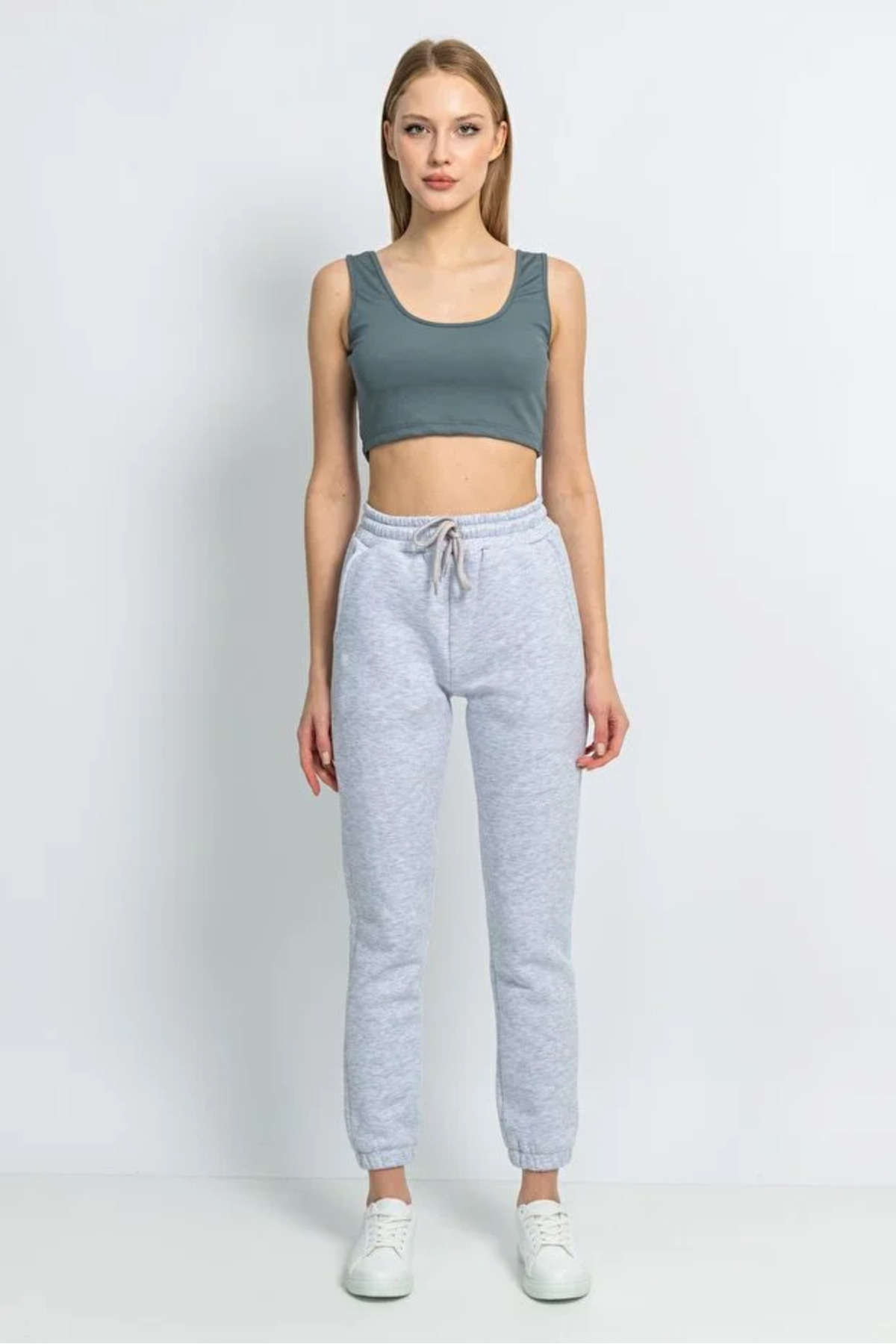 Women's Cotton Sweatpants with Elastic Waist and Leg Raised Inside