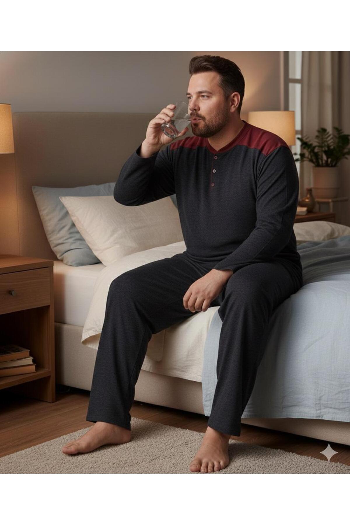Sude HOMEWEAR Erkek Büyük Beden Uzun Kol ( Mevsimlik) Pijama Takımı görsel 3