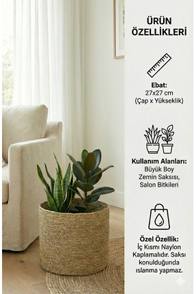 sever ithalat Doğal Liflerden Örme Yuvarlak Sepet Saksı, 6 Farklı Ebatlarda T...
