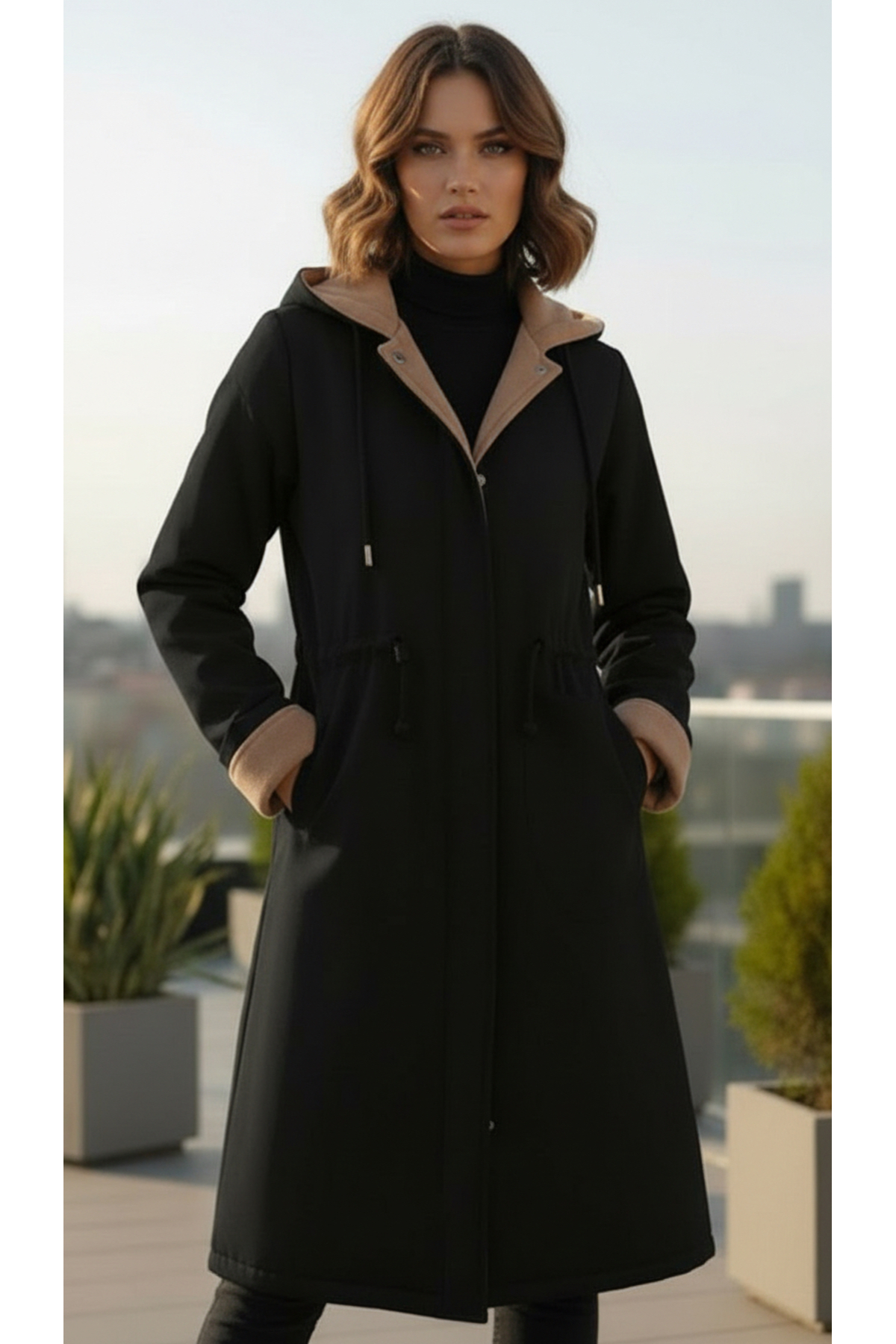 Little Visqon  Kapüşonlu İçi Kaşe Su Geçirmez Mikro Kumaş Midi Boy Mont - Görsel 6