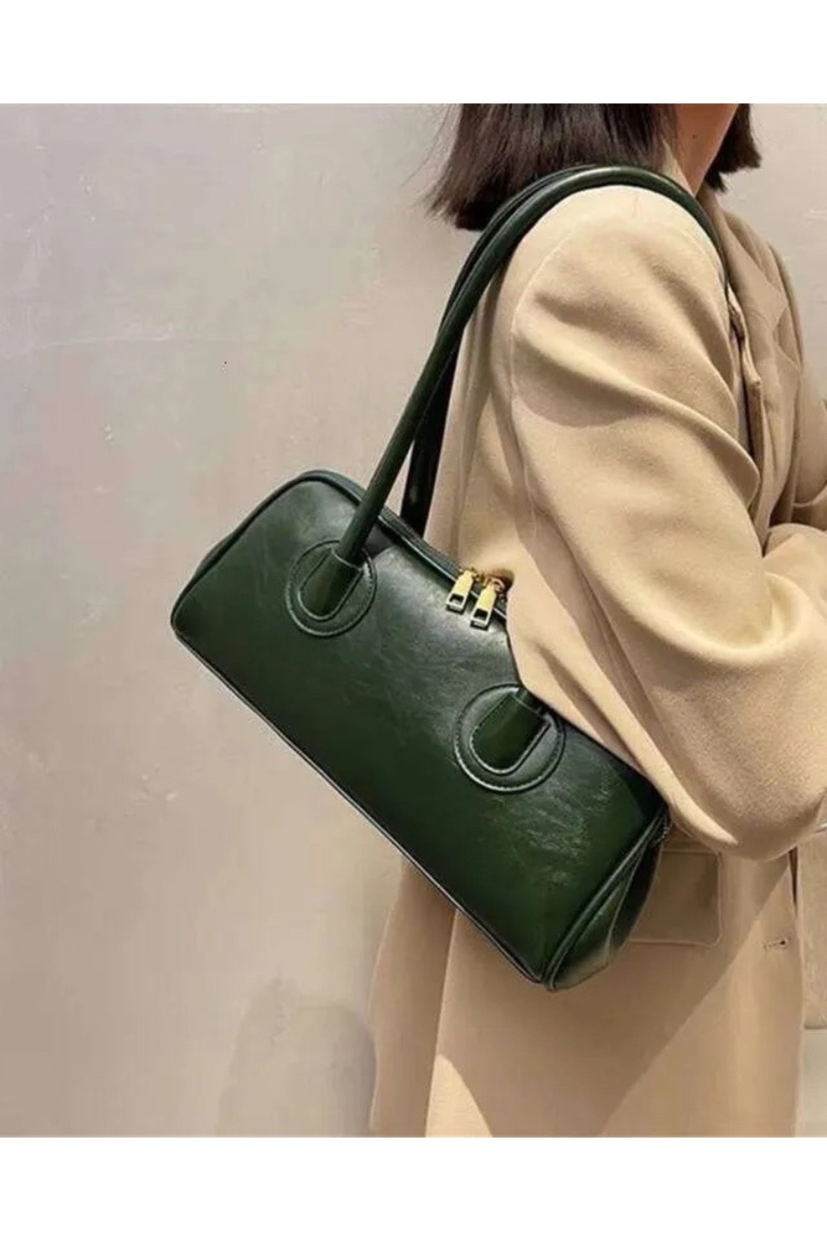 كاكي Meva Çift Fermuarlı Haki Baget EL ve Kol Çantası Shopper Model görünüm 4