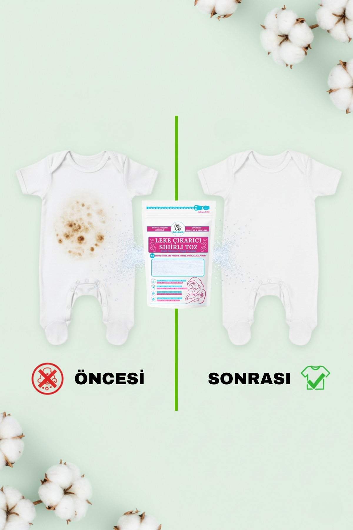BabyMatik Çamaşır Leke Çıkarıcı Kokusuz Toz Deterjan, Kalıntı Bırakmaz, Zararlı Kimyasallar İçermez,2'li Paket fotoğrafı 4 (önizleme)