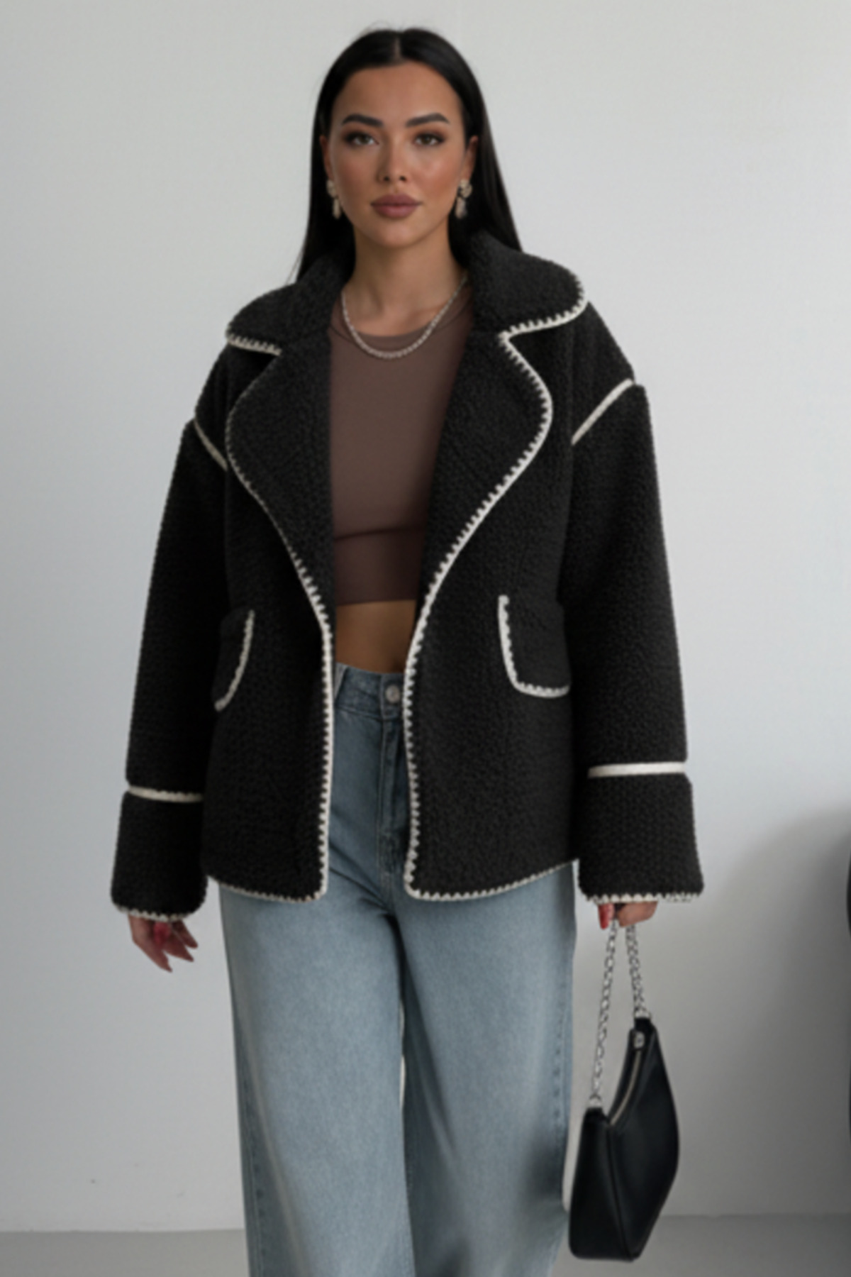 ALFUDO Moda Collection Valley Kadın Kruvaze Yaka Teddy Mont