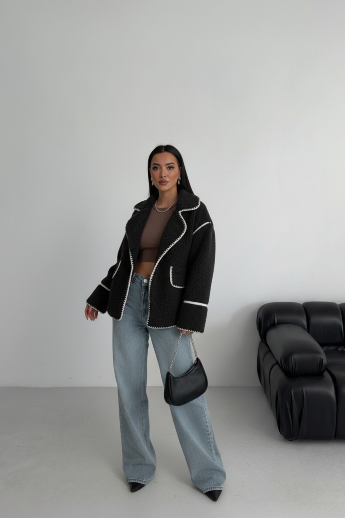 ALFUDO Moda Collection Valley Kadın Kruvaze Yaka Teddy Mont görsel 4