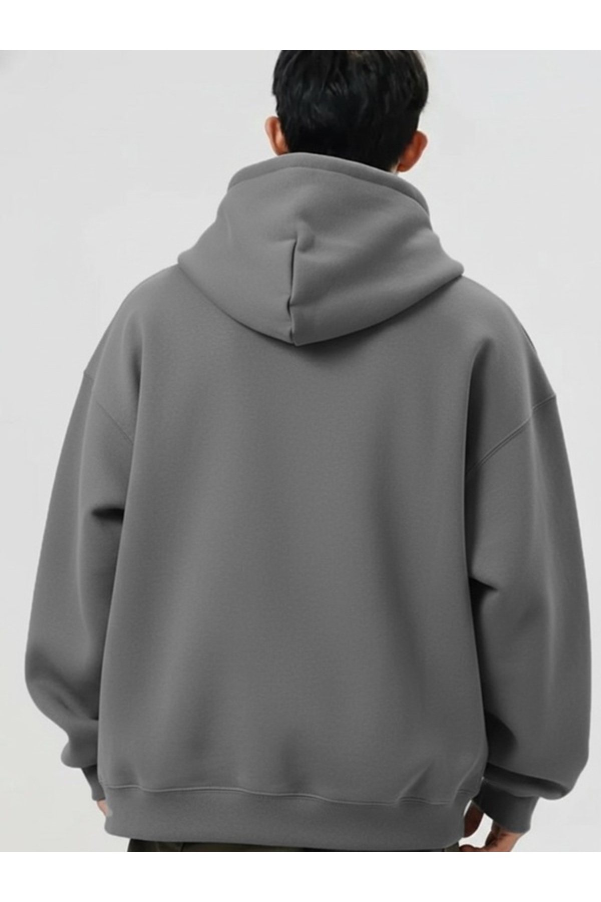 EXPECTED  Erkek Duman Gri Oversize Fermuarlı Hoodie - Streetwear Kapüşonlu Hırka - Görsel 3