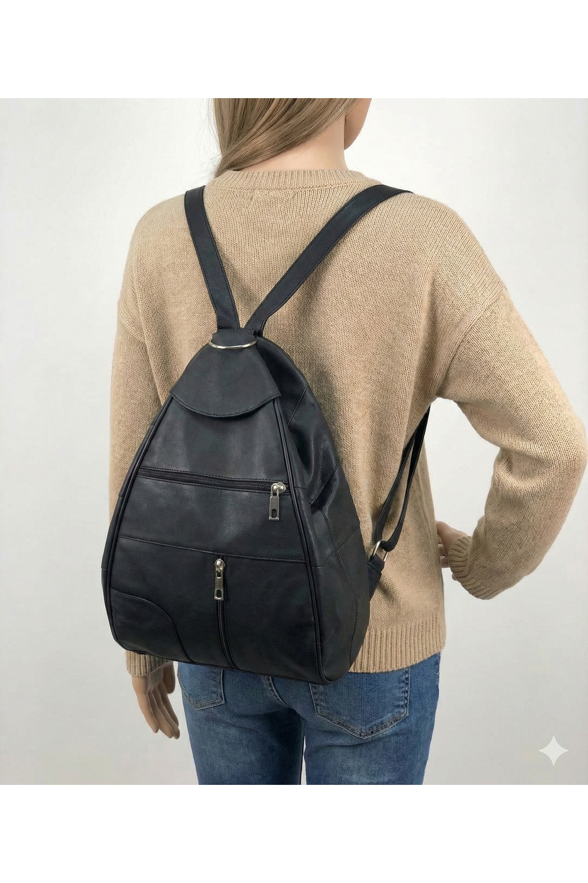 Deribag Hakiki Deri Kadın Sırt Çantası Siyah 25*36*16 Cm görsel 7